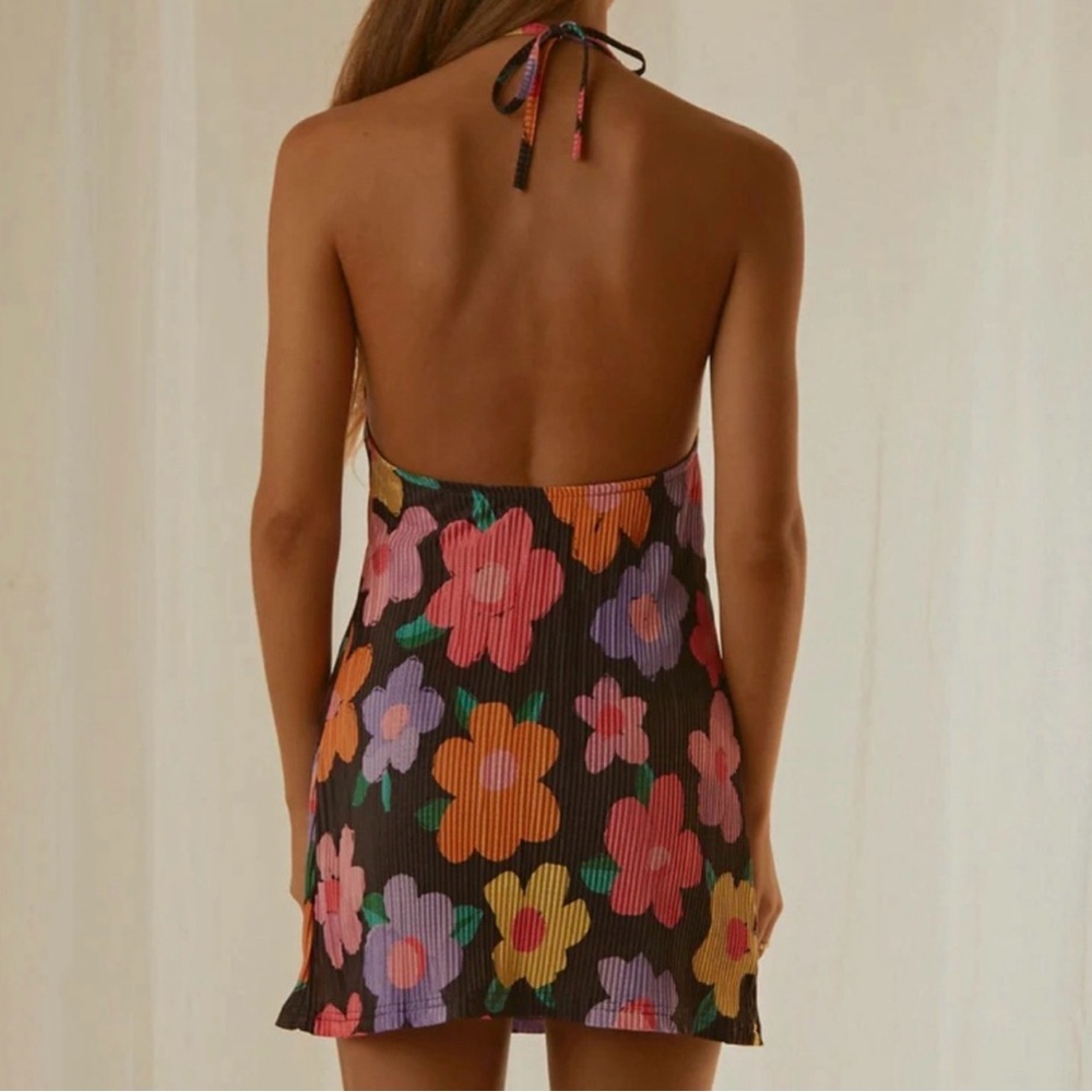 Peppermayo Black Halter Mini Dress with Multicolor Floral Print - Picture 2 of 7